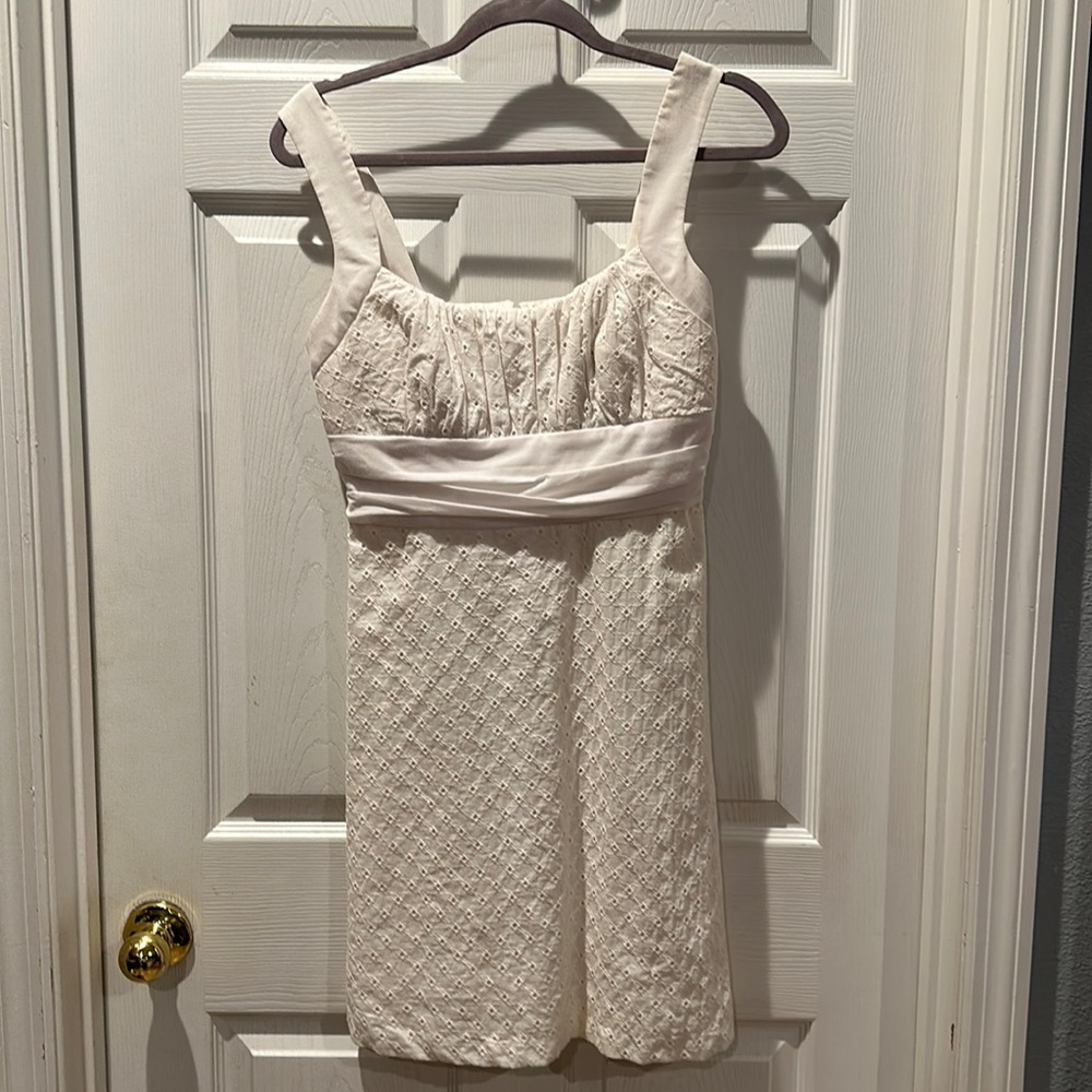 White Cotton Eyelet mini Dress - sleeveless sundress size